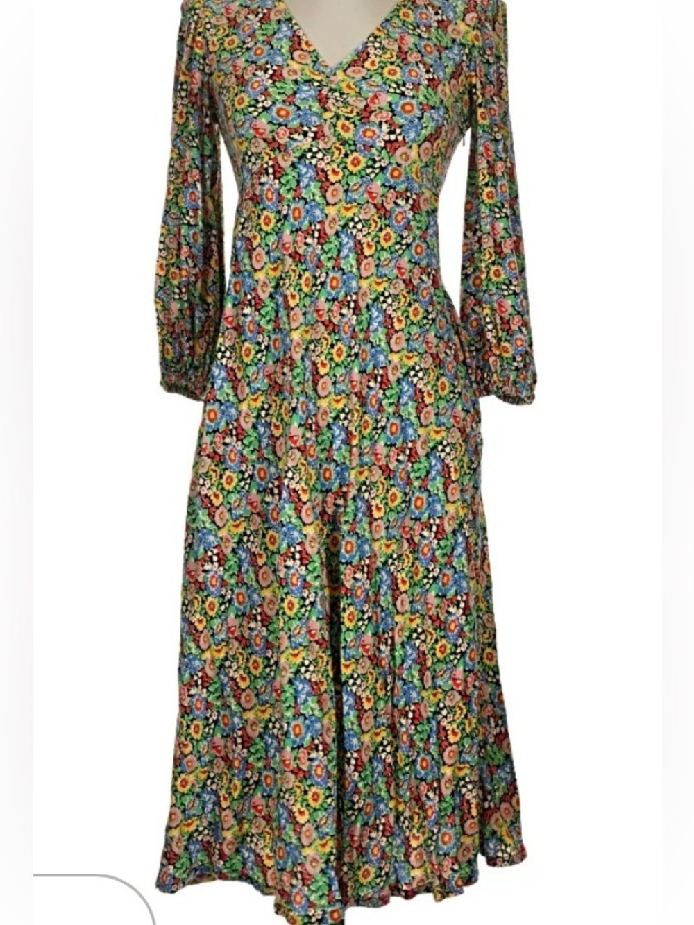 Biden Floral V-Neck Long Sleeve Maxi Dress in Multi